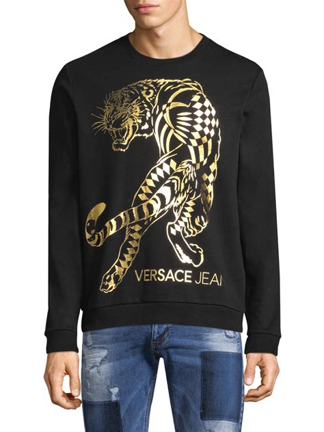 versace jeans sweatshirt in black with large foil tiger|Versace Jeans Couture .